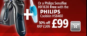 Save 50% on the RRP of the Philips Coolskin HS8460 and get a free HX1630 Toothbrush