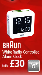 Braun White Radio-Controlled Alarm Clock now £30