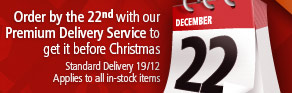 Order by the 22nd of December with our premium delivery service to get it before Christmas. Standard delivery, order by the 19th of December. Applies to in stock items only.