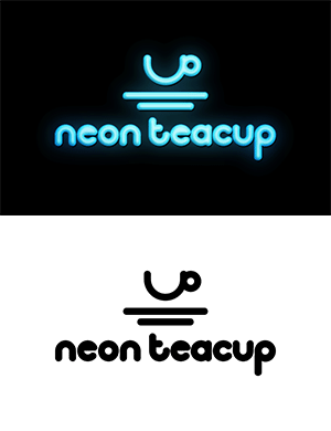 Neon Teacup Logo – black & white and colour variants